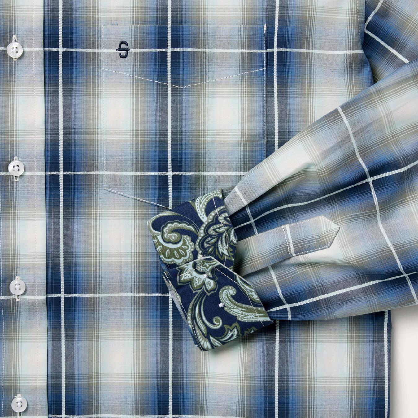 Men Classic Cut | Stetson Crystal Plaid Button Down Shirt Blue