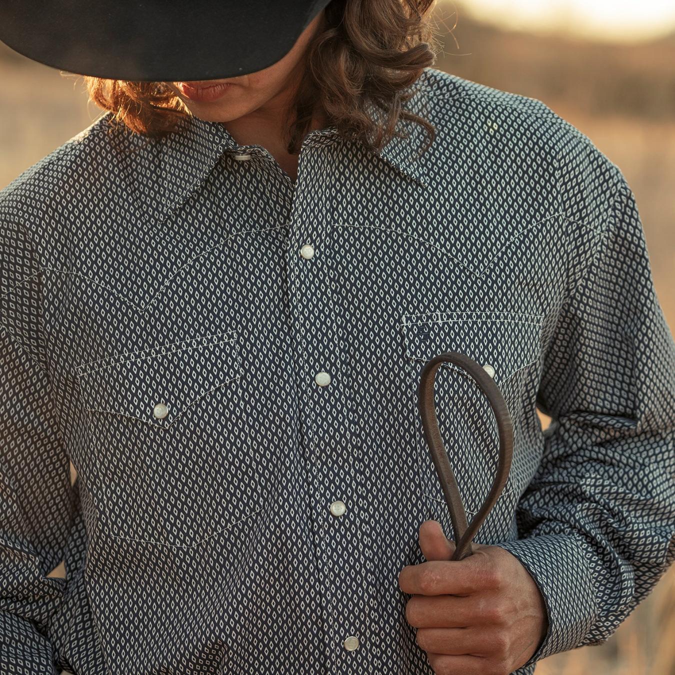 Men Classic Cut | Stetson Diamond Geo Western Shirt Blue