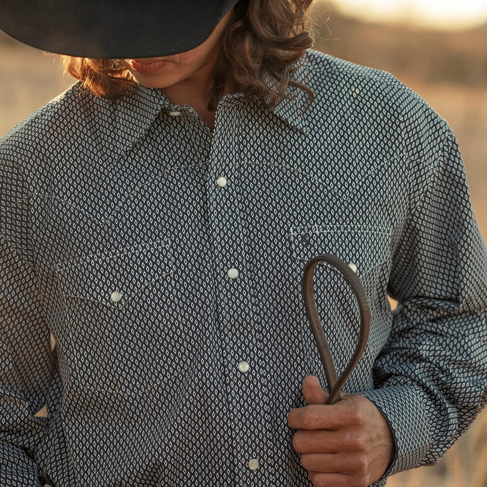 Men Classic Cut | Stetson Diamond Geo Western Shirt Blue