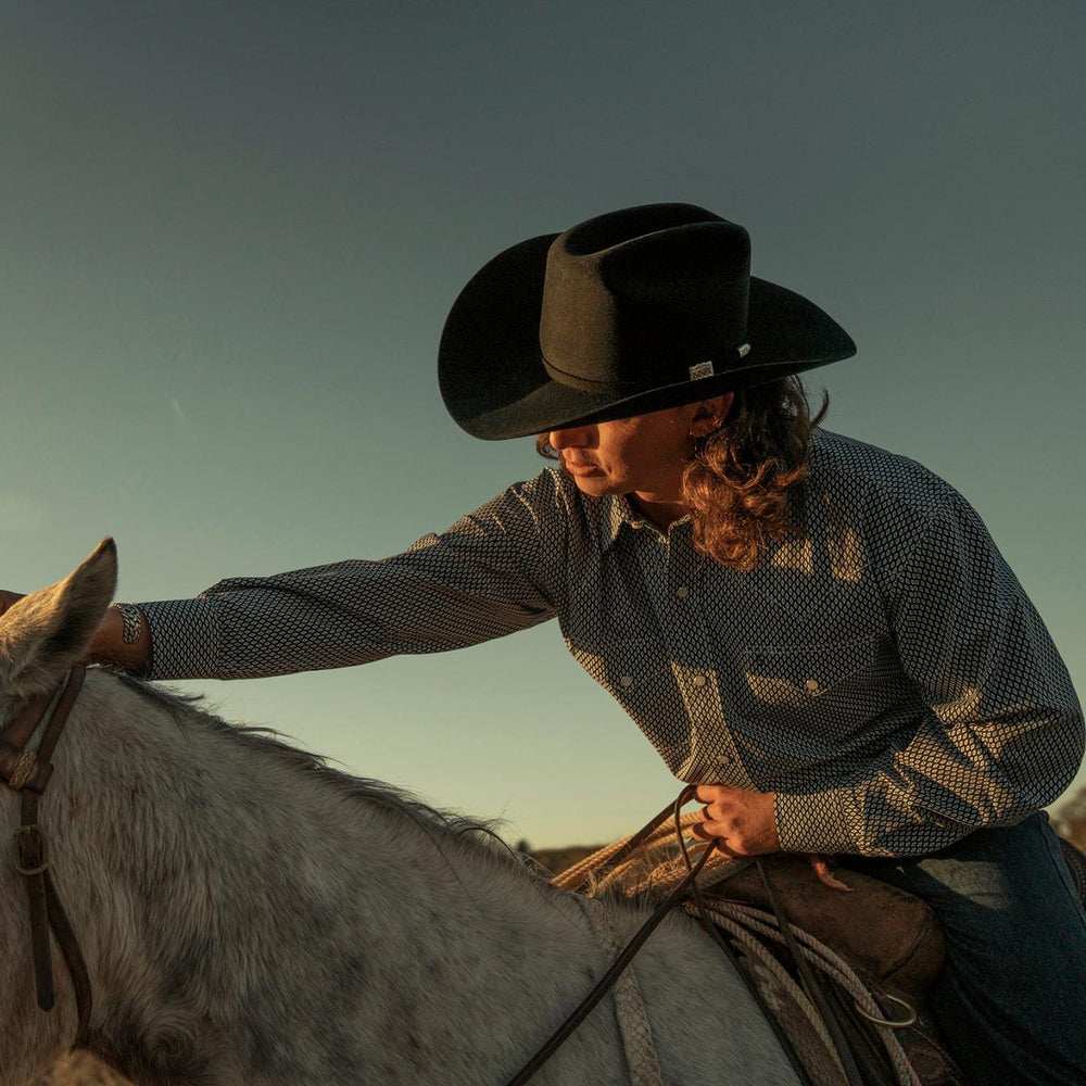 Men Classic Cut | Stetson Diamond Geo Western Shirt Blue