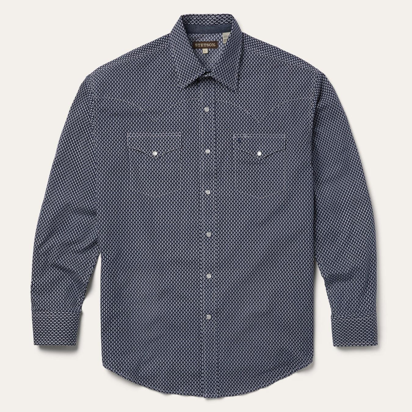 Men Classic Cut | Stetson Diamond Geo Western Shirt Blue