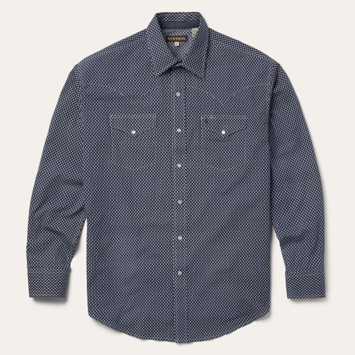 Men Classic Cut | Stetson Diamond Geo Western Shirt Blue