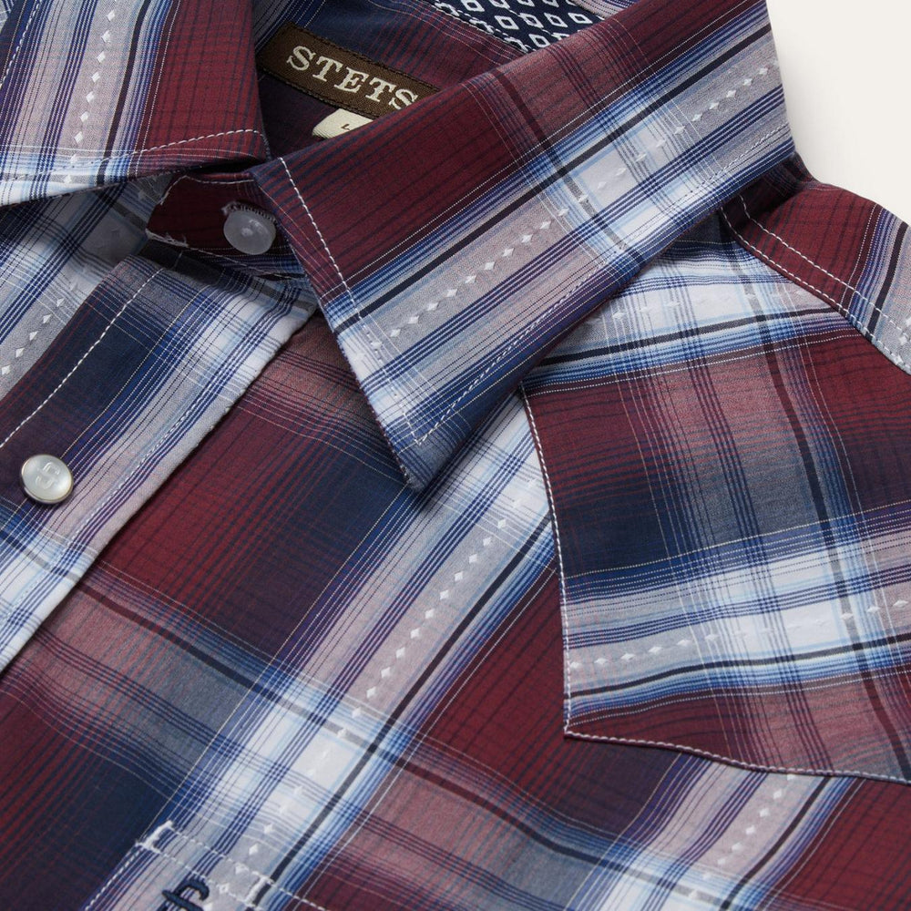 Men Classic Cut | Stetson Good Luck Plaid Western Shirt Wine