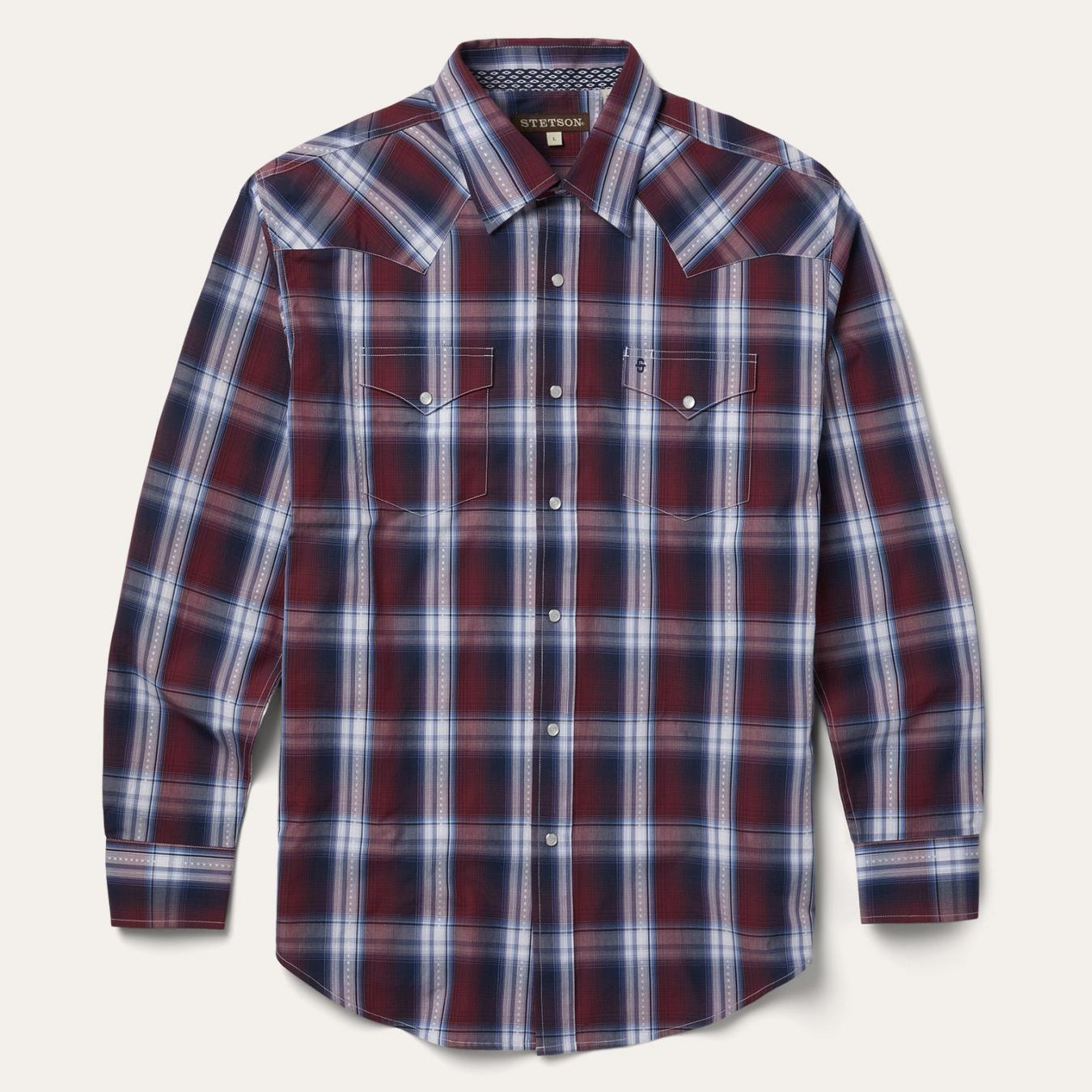 Men Classic Cut | Stetson Good Luck Plaid Western Shirt Wine