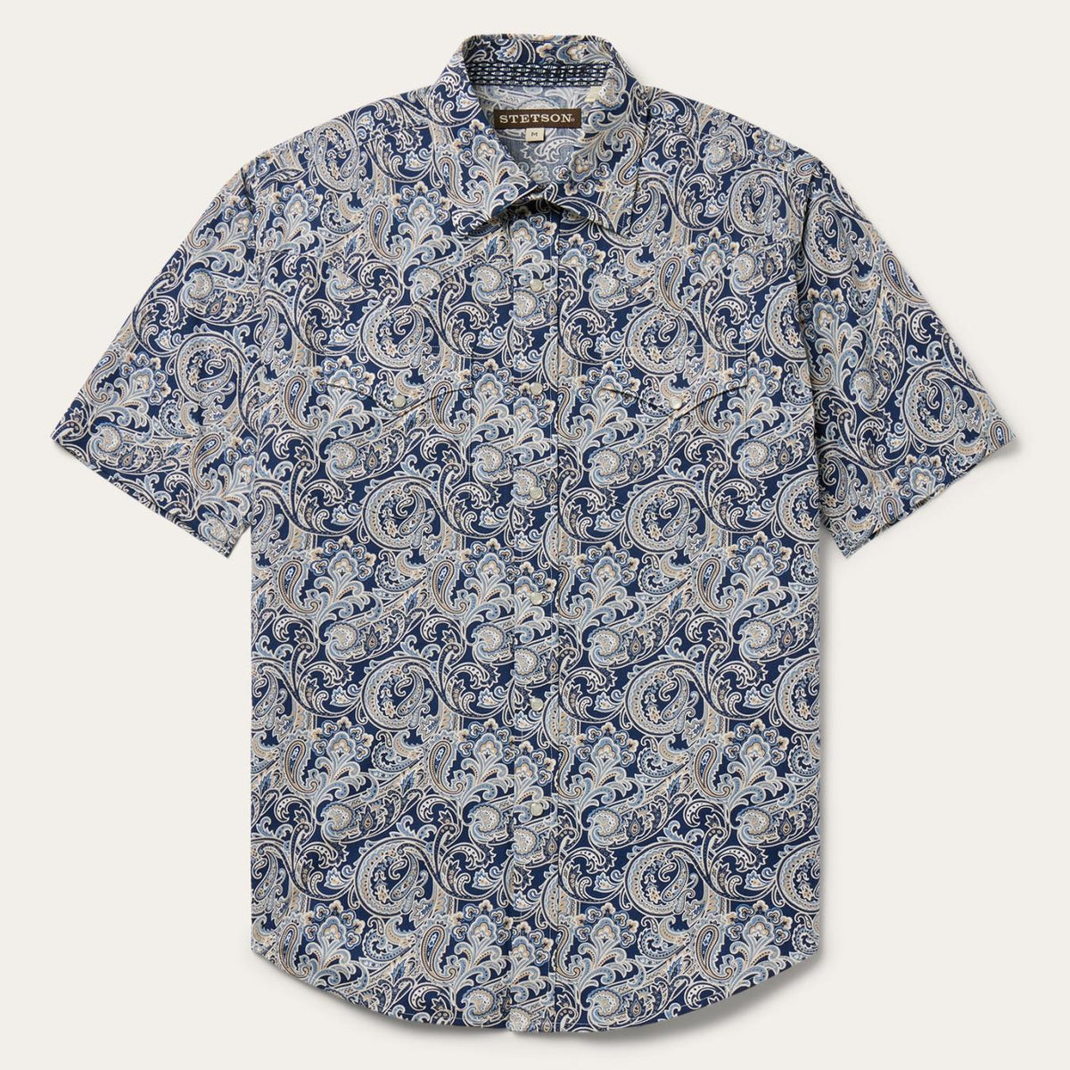 Men Classic Cut | Stetson Greenspring Paisley Short Sleeve Western Shirt Blue