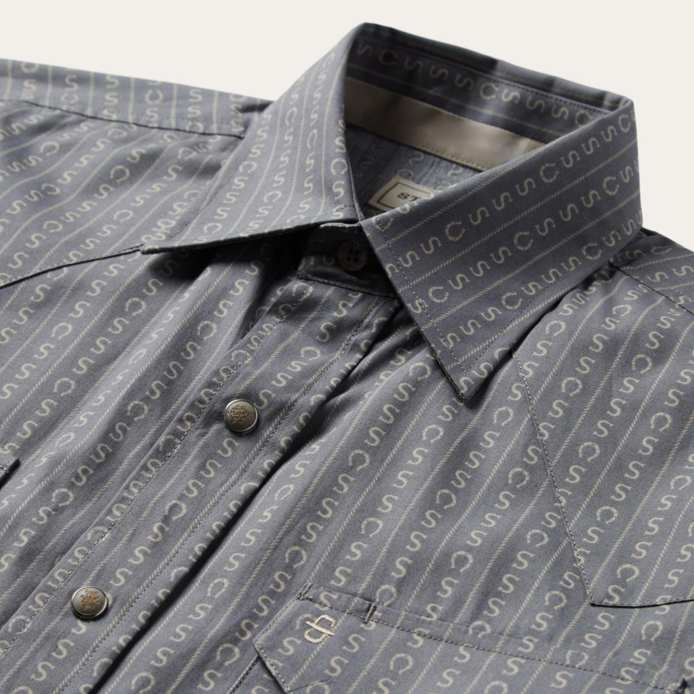 Men Classic Cut | Stetson Horseshoe Stripe Print Shirt Grey