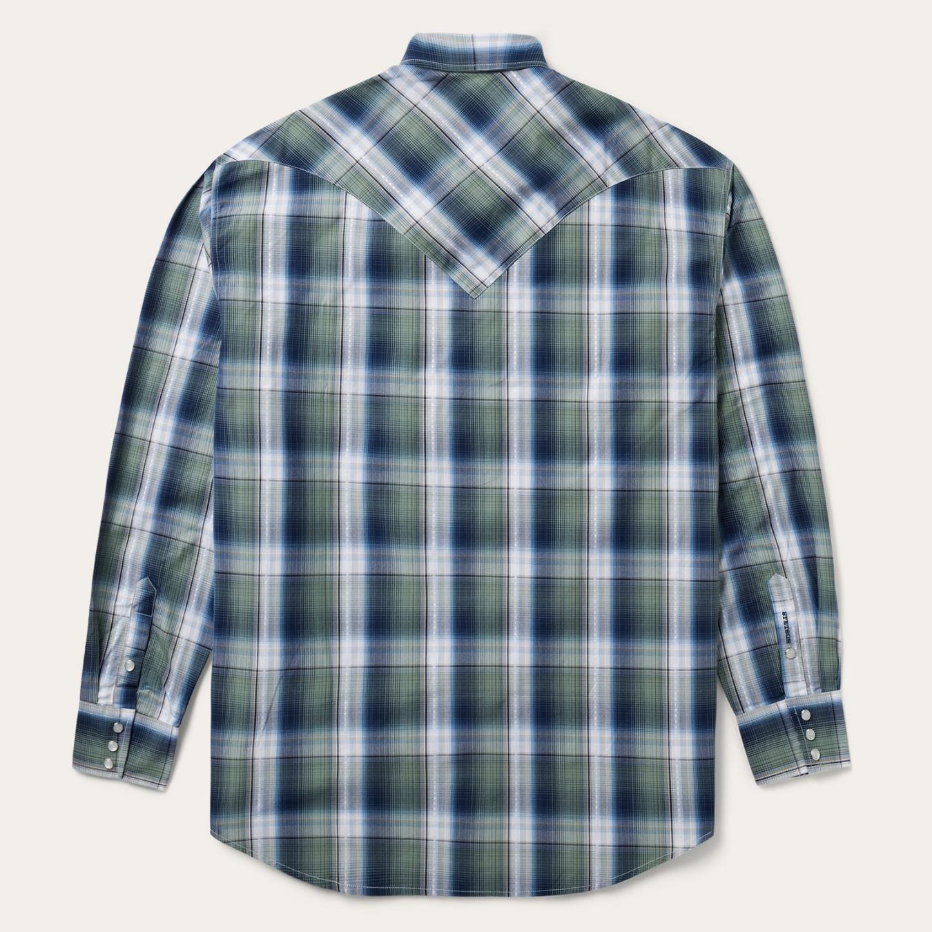 Men Classic Cut | Stetson Lucky Diamond Plaid Western Shirt Green