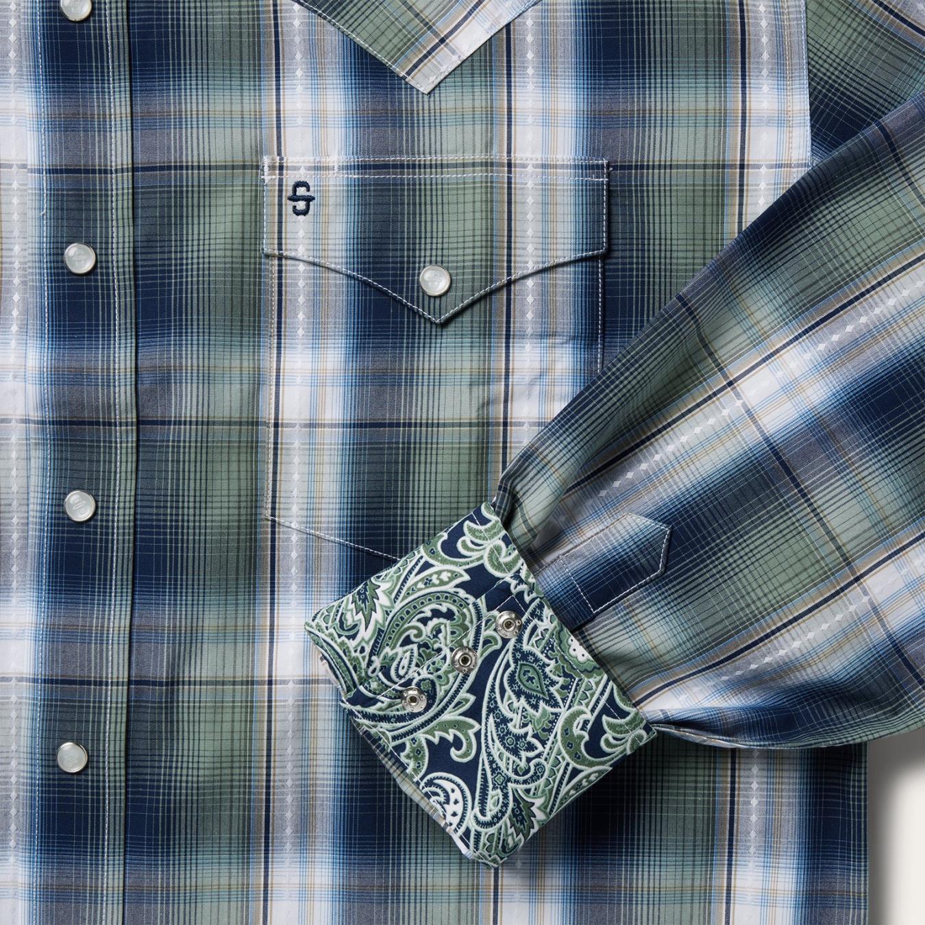 Men Classic Cut | Stetson Lucky Diamond Plaid Western Shirt Green