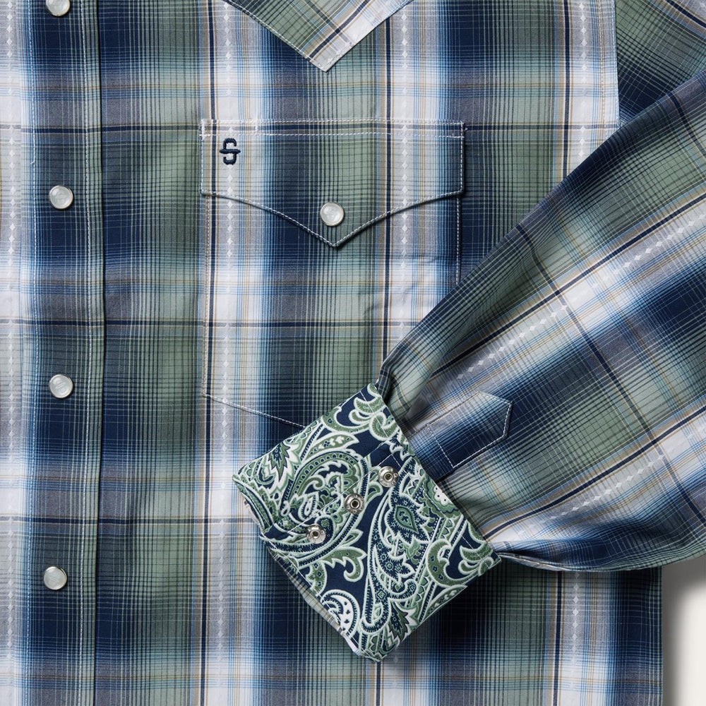 Men Classic Cut | Stetson Lucky Diamond Plaid Western Shirt Green