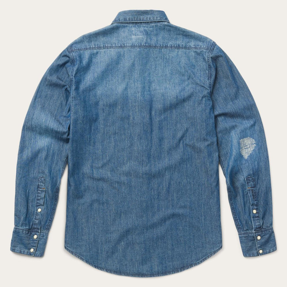 Men Classic Cut | Stetson Medium Blue Denim Shirt Blue