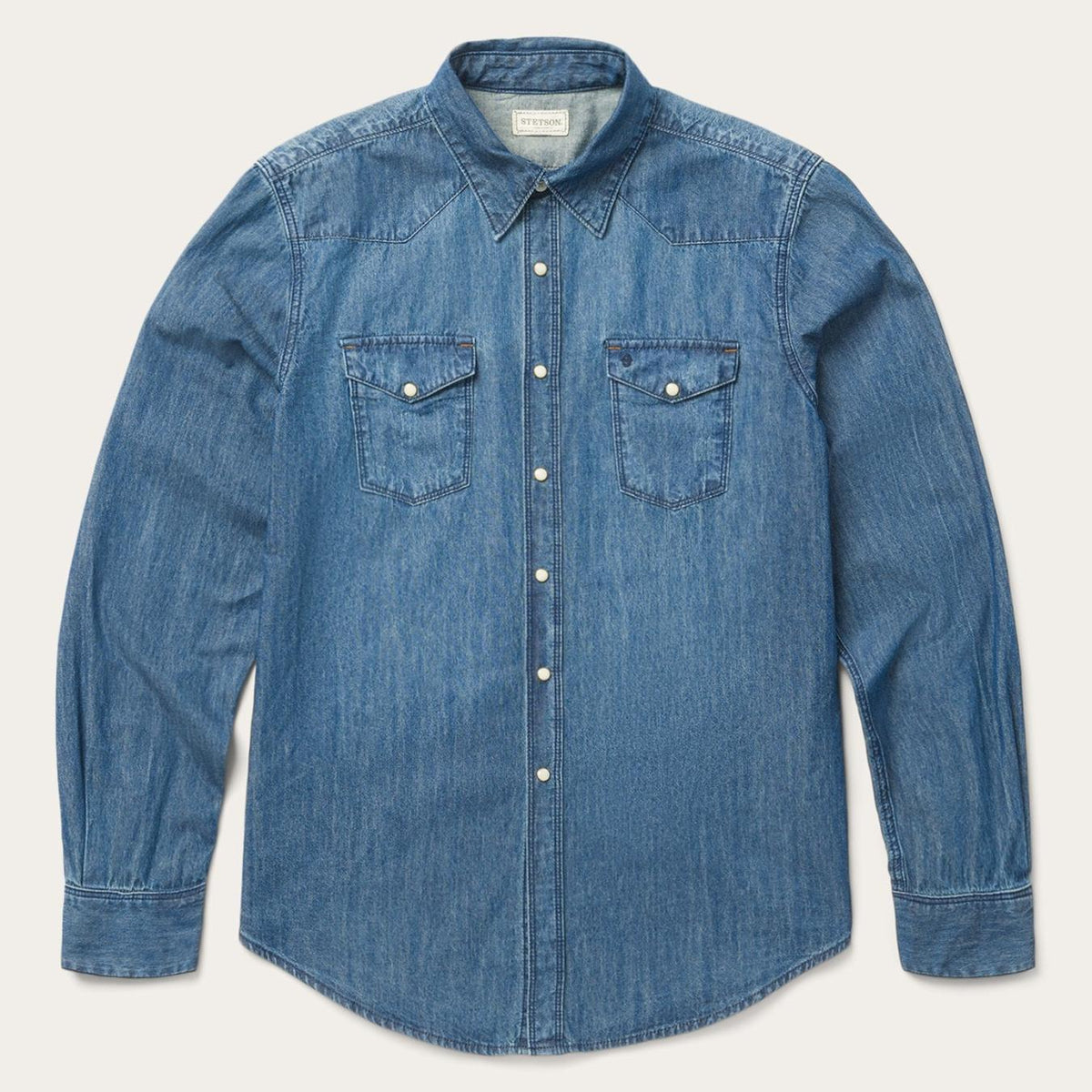 Men Classic Cut | Stetson Medium Blue Denim Shirt Blue
