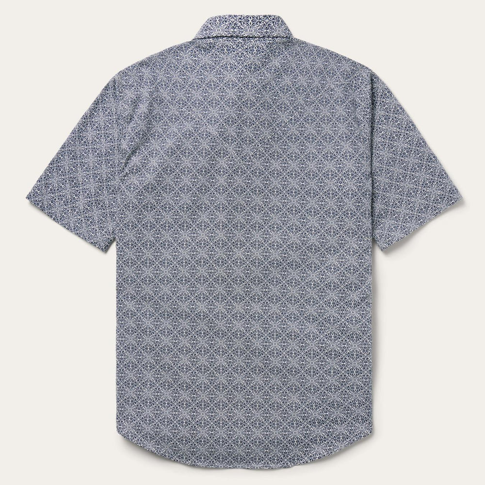 Men Classic Cut | Stetson Navy Print Short Sleeve Western Shirt Blue