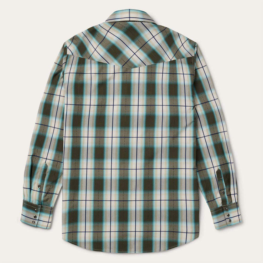 Men Classic Cut | Stetson Olive Ombre Plaid Western Shirt Green