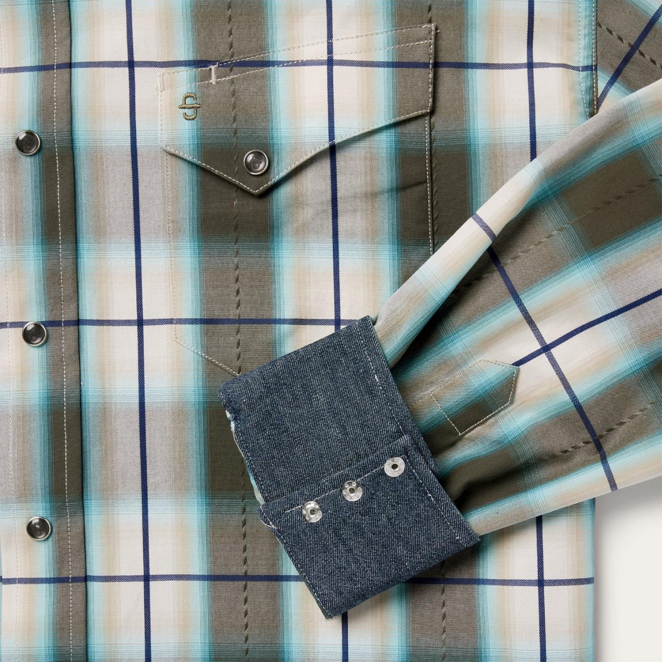 Men Classic Cut | Stetson Olive Ombre Plaid Western Shirt Green
