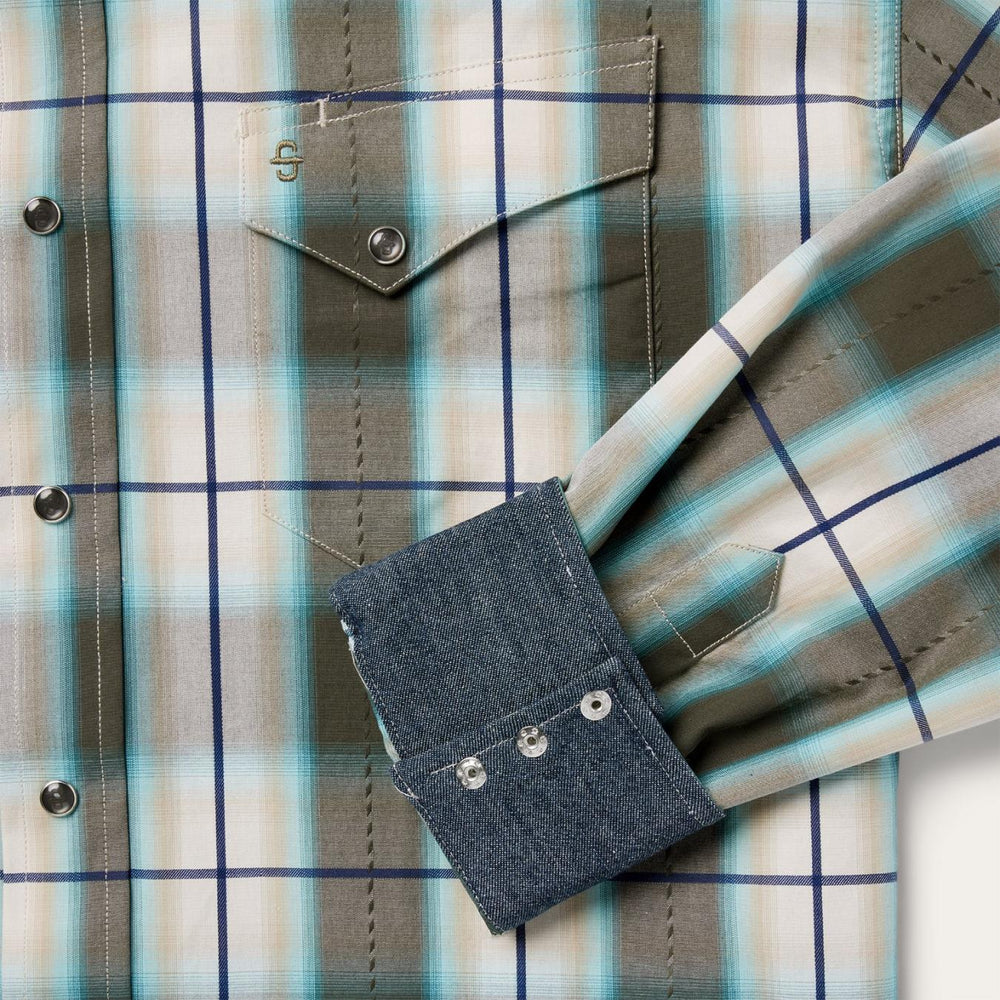 Men Classic Cut | Stetson Olive Ombre Plaid Western Shirt Green