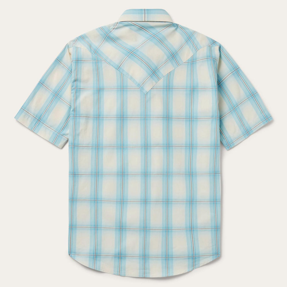 Men Classic Cut | Stetson Ombre Plaid Short Sleeve Western Shirt Blue