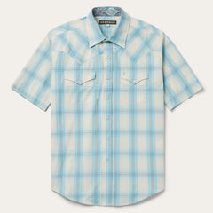 Men Classic Cut | Stetson Ombre Plaid Short Sleeve Western Shirt Blue