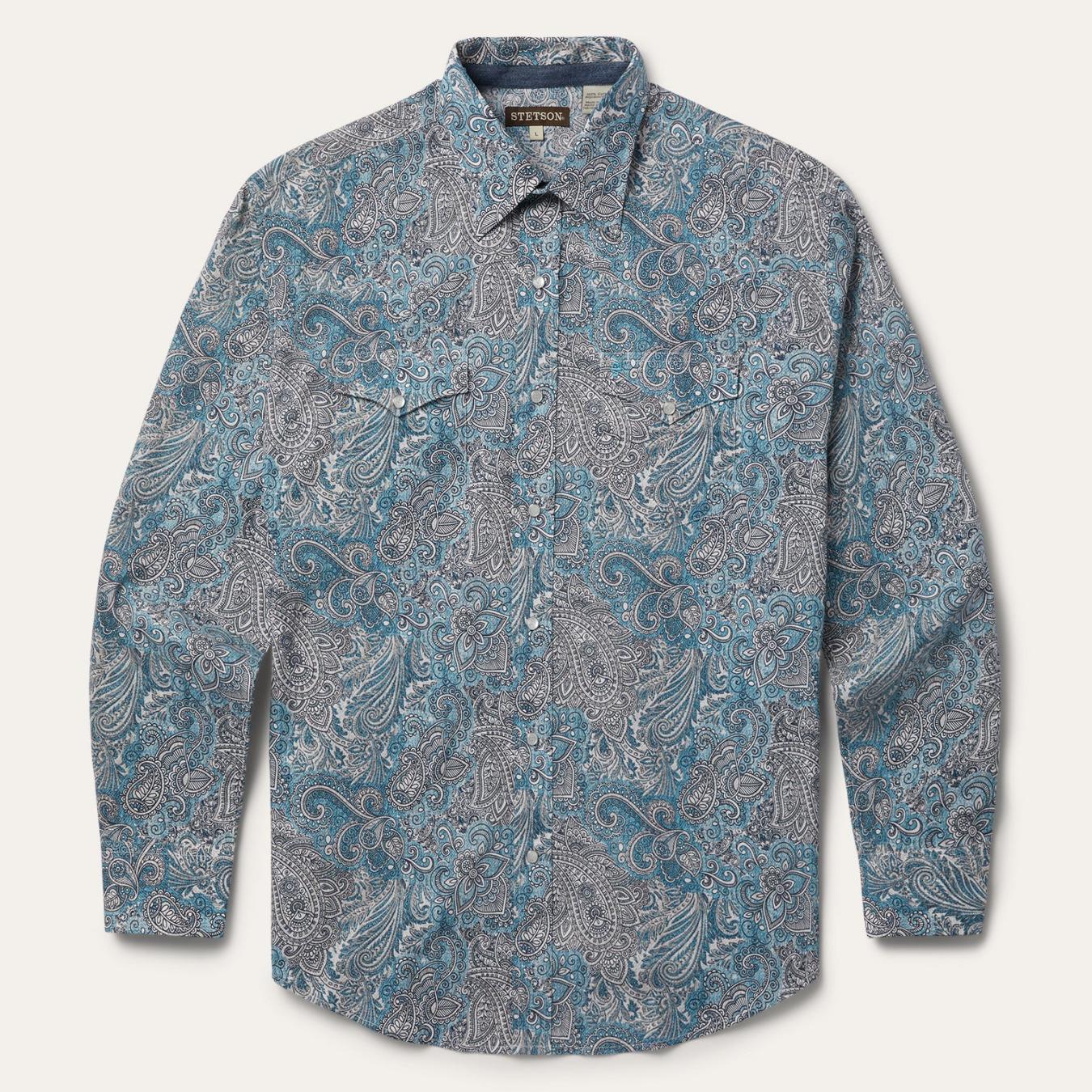 Men Classic Cut | Stetson Paisley Western Shirt Green