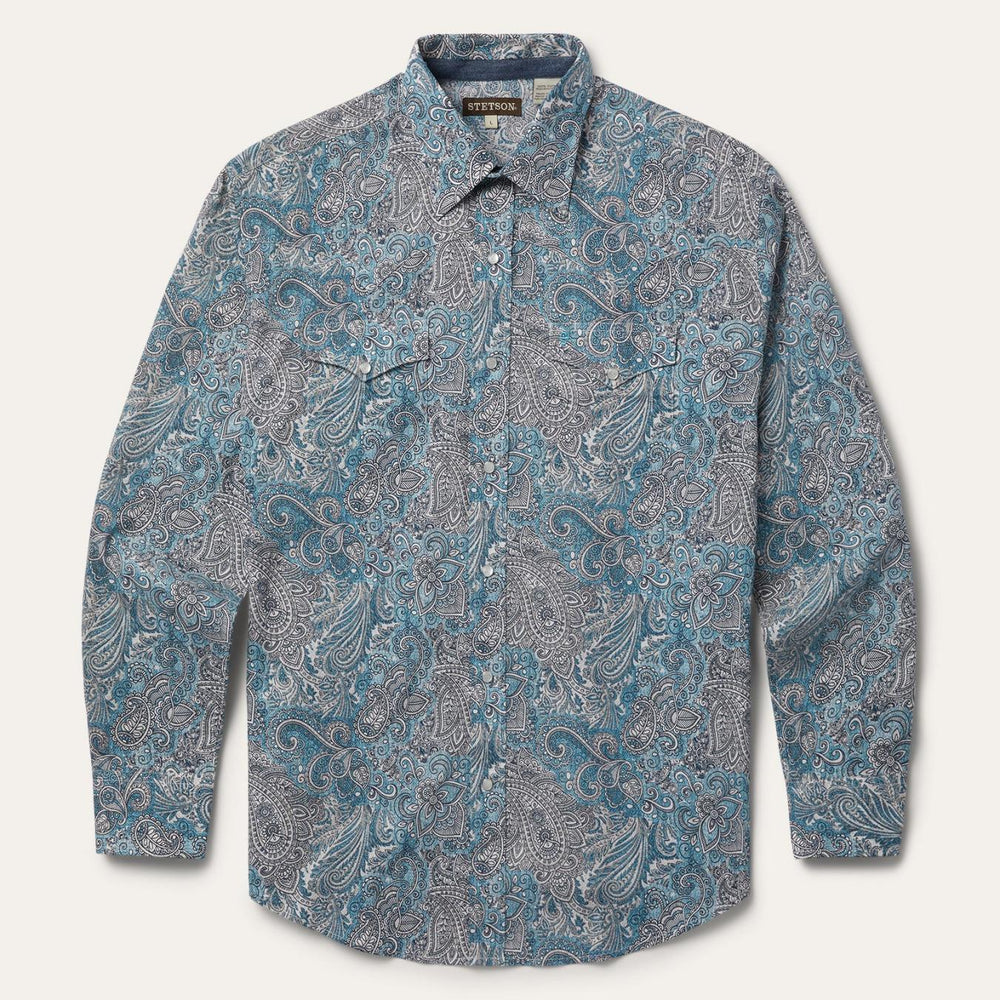 Men Classic Cut | Stetson Paisley Western Shirt Green
