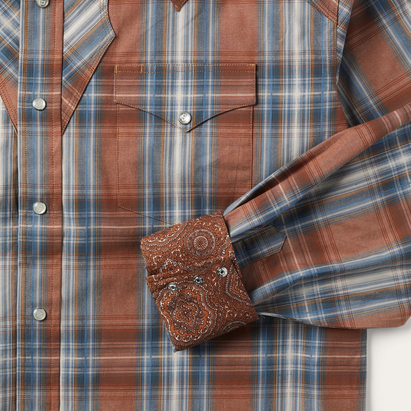 Men Classic Cut | Stetson Rustic Plaid Western Shirt Brown