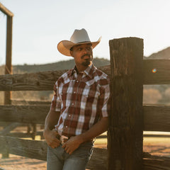 Men Classic Cut | Stetson Shadow Plaid Short Sleeve Western Shirt Wine