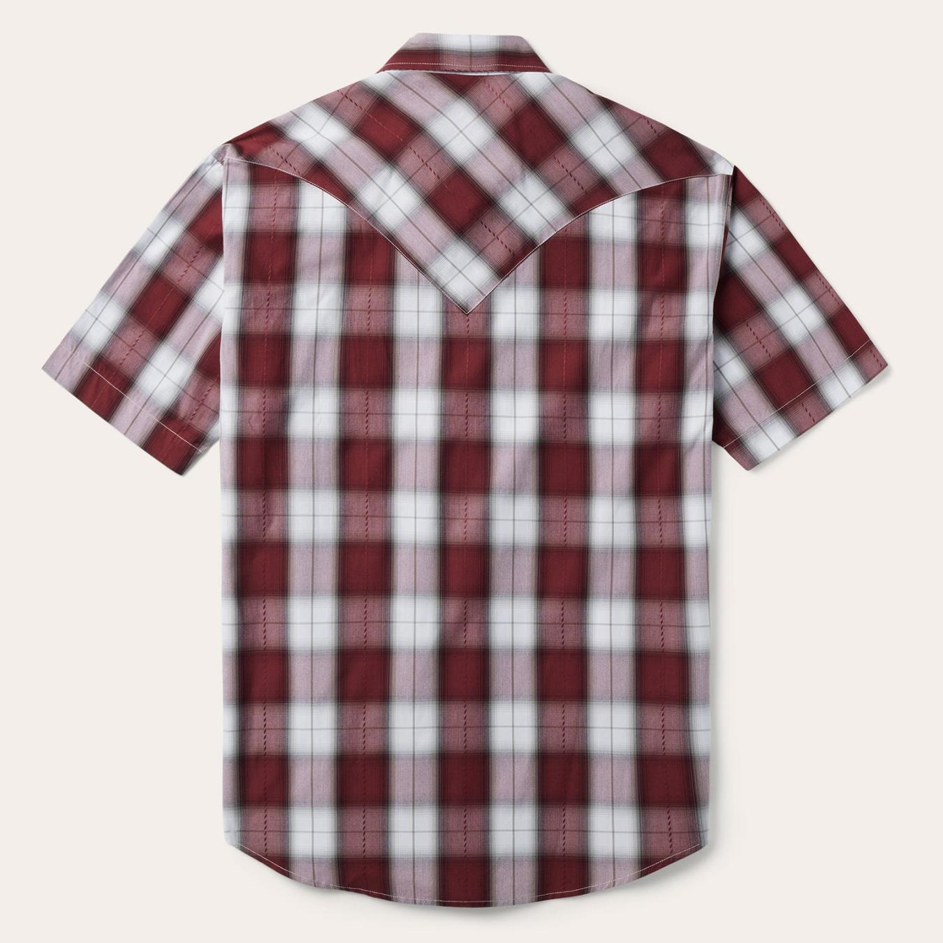 Men Classic Cut | Stetson Shadow Plaid Short Sleeve Western Shirt Wine