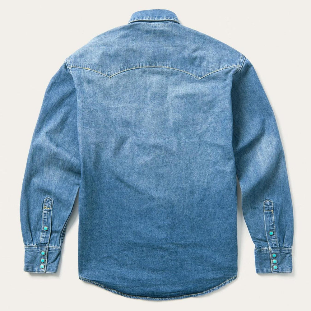 Men Classic Cut | Stetson Turquoise Snap Western Denim Shirt Blue