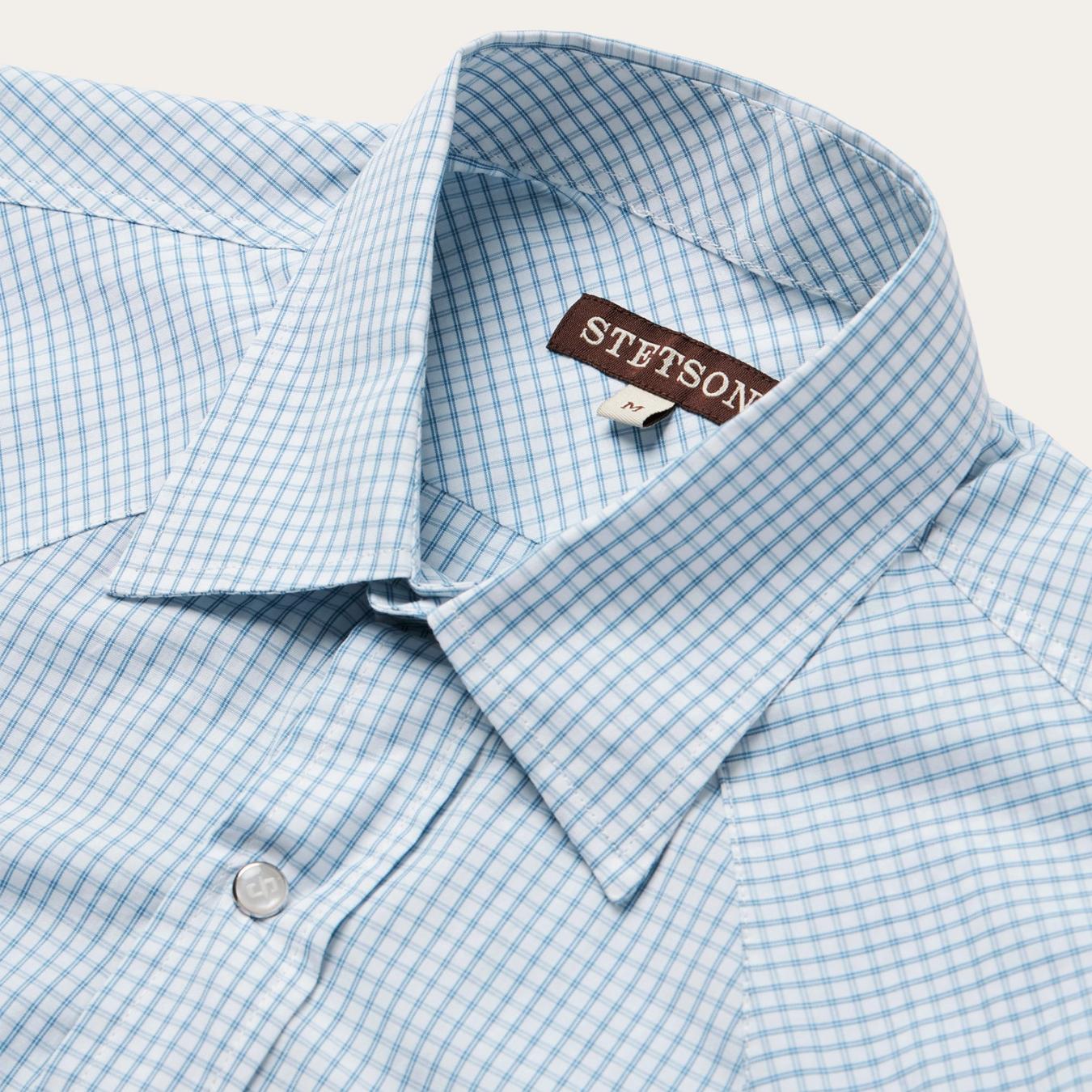 Men Classic Cut | Stetson Two Stripe Check Western Shirt Blue