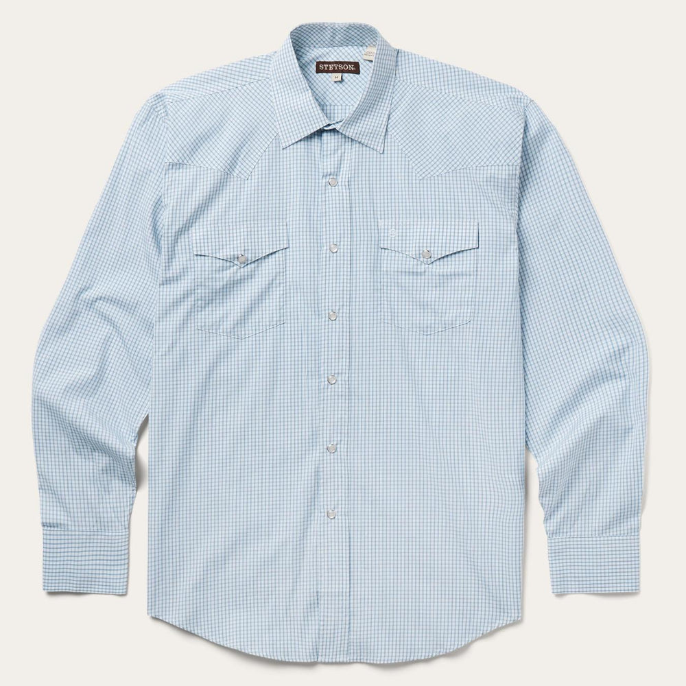 Men Classic Cut | Stetson Two Stripe Check Western Shirt Blue