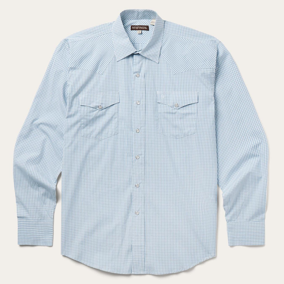 Men Classic Cut | Stetson Two Stripe Check Western Shirt Blue