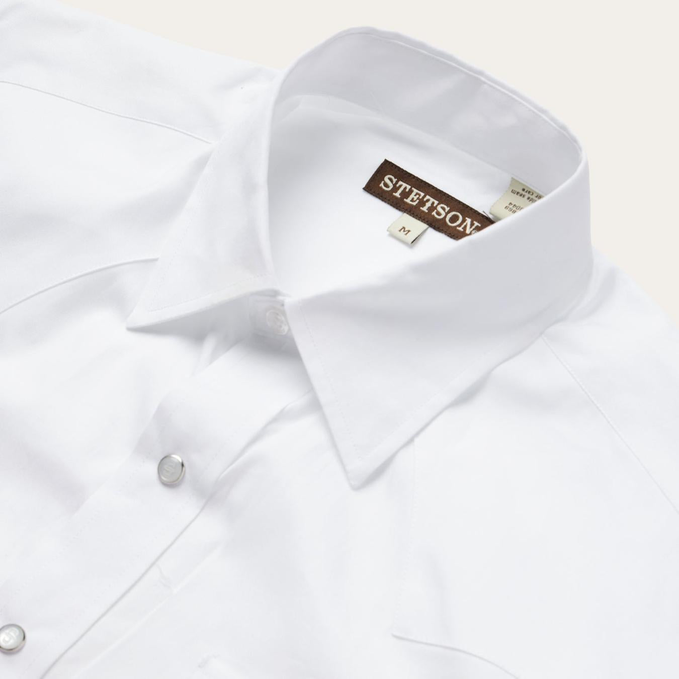 Men Classic Cut | Stetson White Pinpoint Oxford Western Shirt White