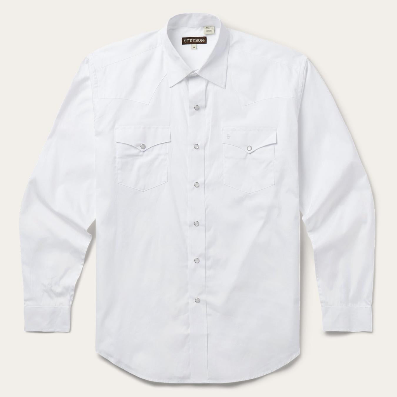 Men Classic Cut | Stetson White Pinpoint Oxford Western Shirt White