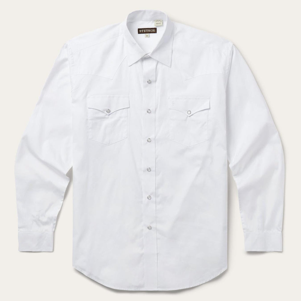 Men Classic Cut | Stetson White Pinpoint Oxford Western Shirt White