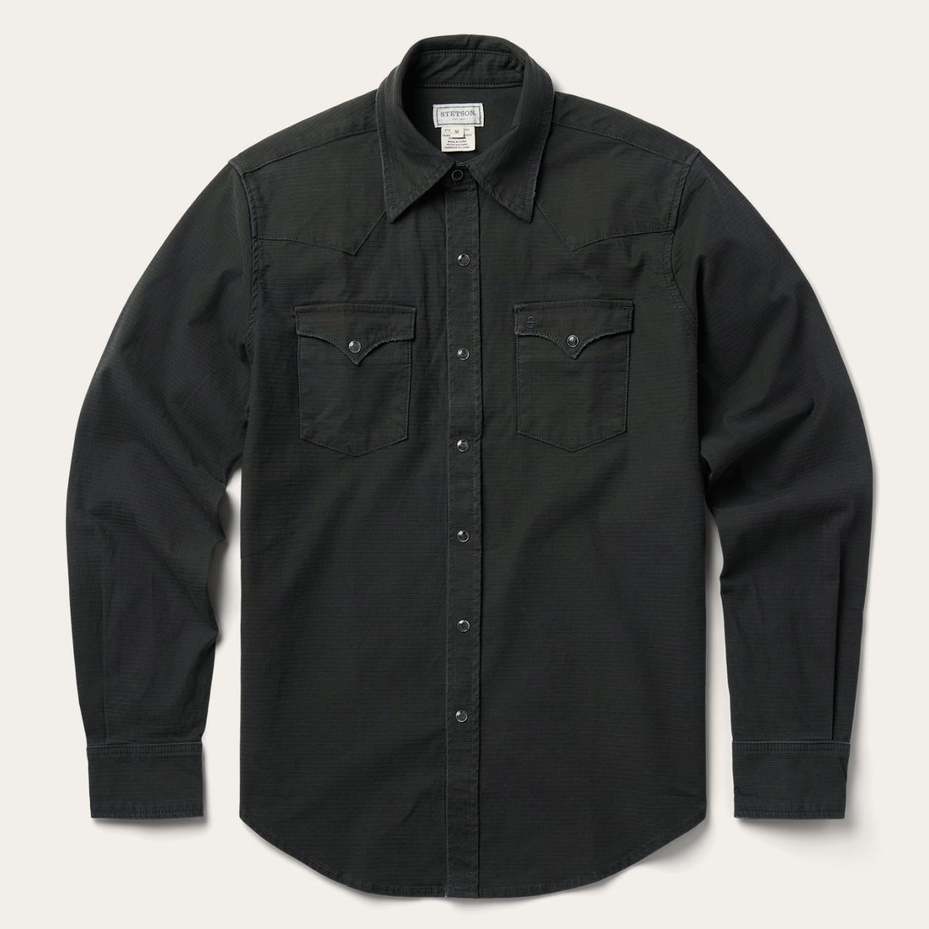Men Denim Shirts | Stetson Charcoal Corded Denim Shirt Grey