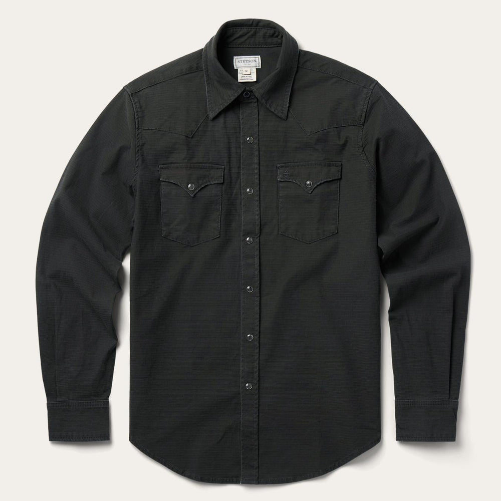 Men Denim Shirts | Stetson Charcoal Corded Denim Shirt Grey