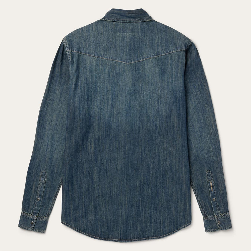 Men Denim Shirts | Stetson Dark Denim Western Shirt Blue