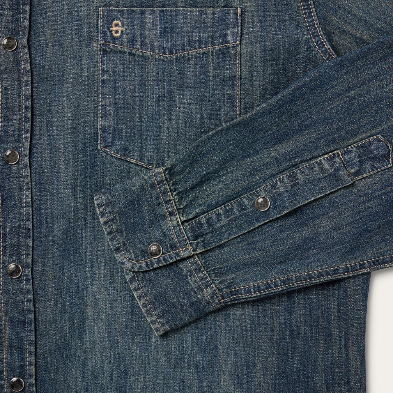 Men Denim Shirts | Stetson Dark Denim Western Shirt Blue