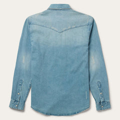 Men Denim Shirts | Stetson Distressed Denim Western Shirt Blue