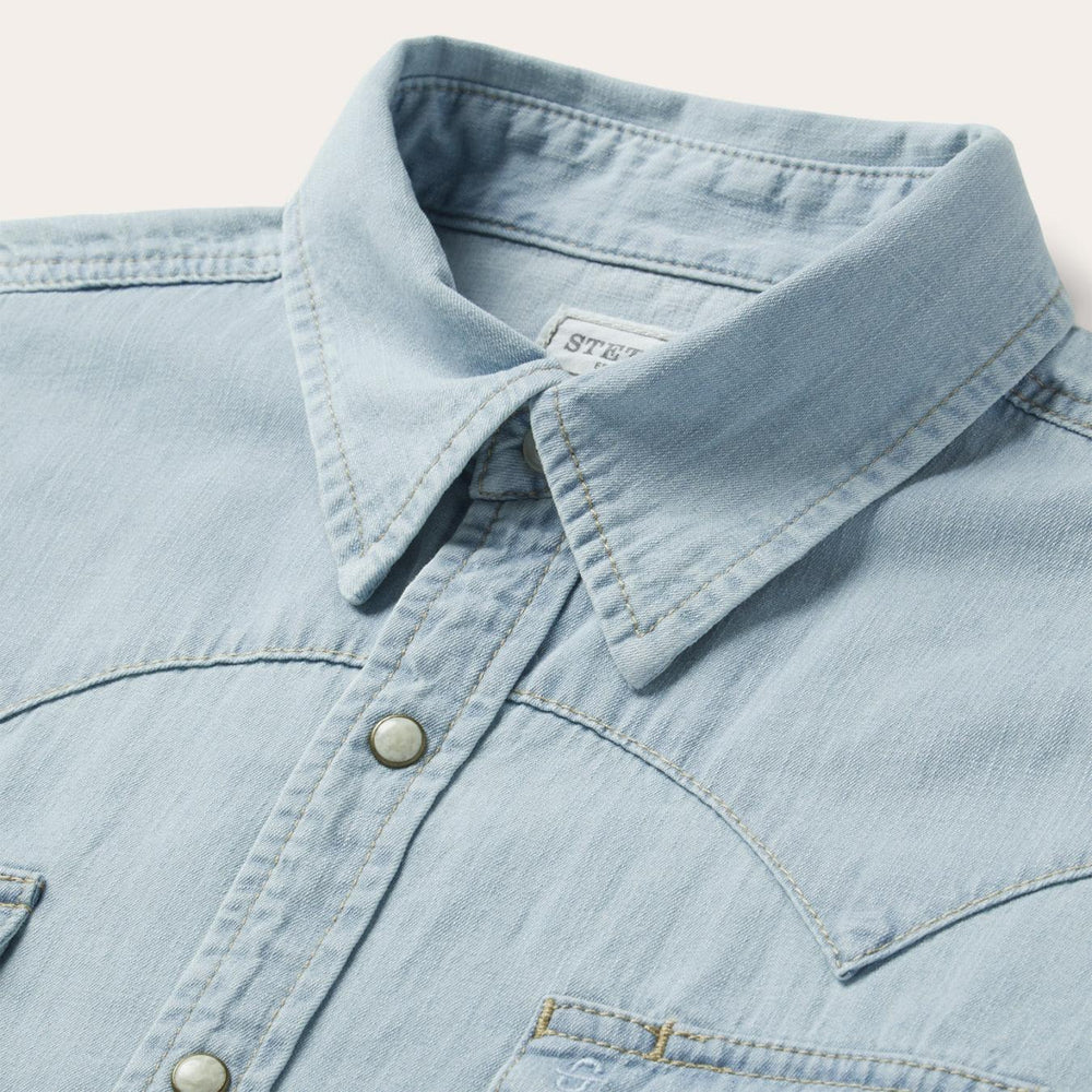 Men Denim Shirts | Stetson Light Blue Denim Western Shirt Blue