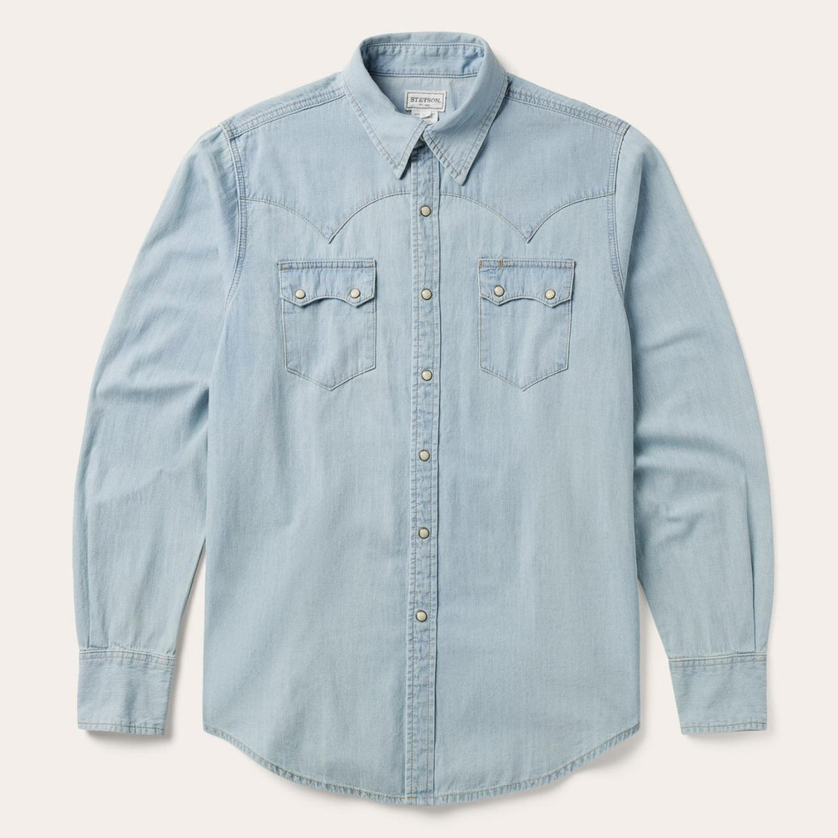 Men Denim Shirts | Stetson Light Blue Denim Western Shirt Blue