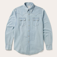 Men Denim Shirts | Stetson Light Blue Denim Western Shirt Blue