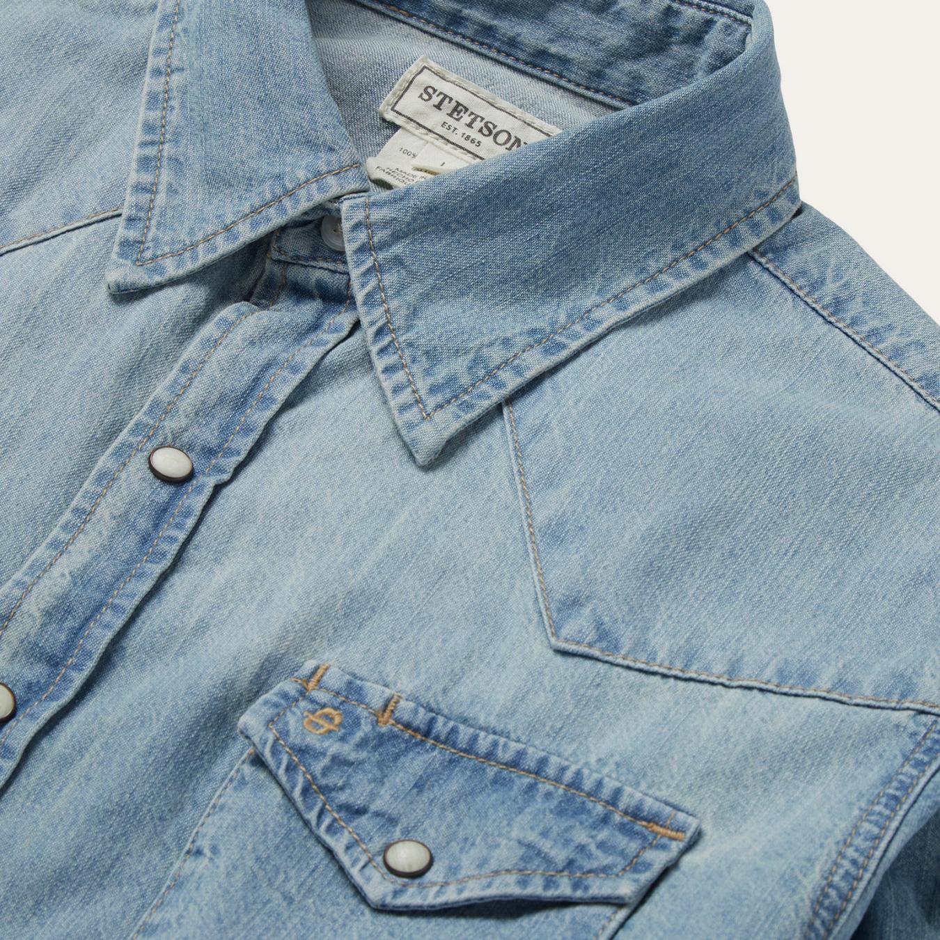 Men Denim Shirts | Stetson Long-Sleeved Denim Shirt Blue