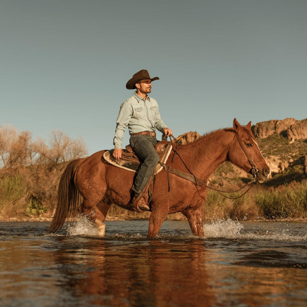 Men Denim Shirts | Stetson Long-Sleeved Denim Shirt Blue