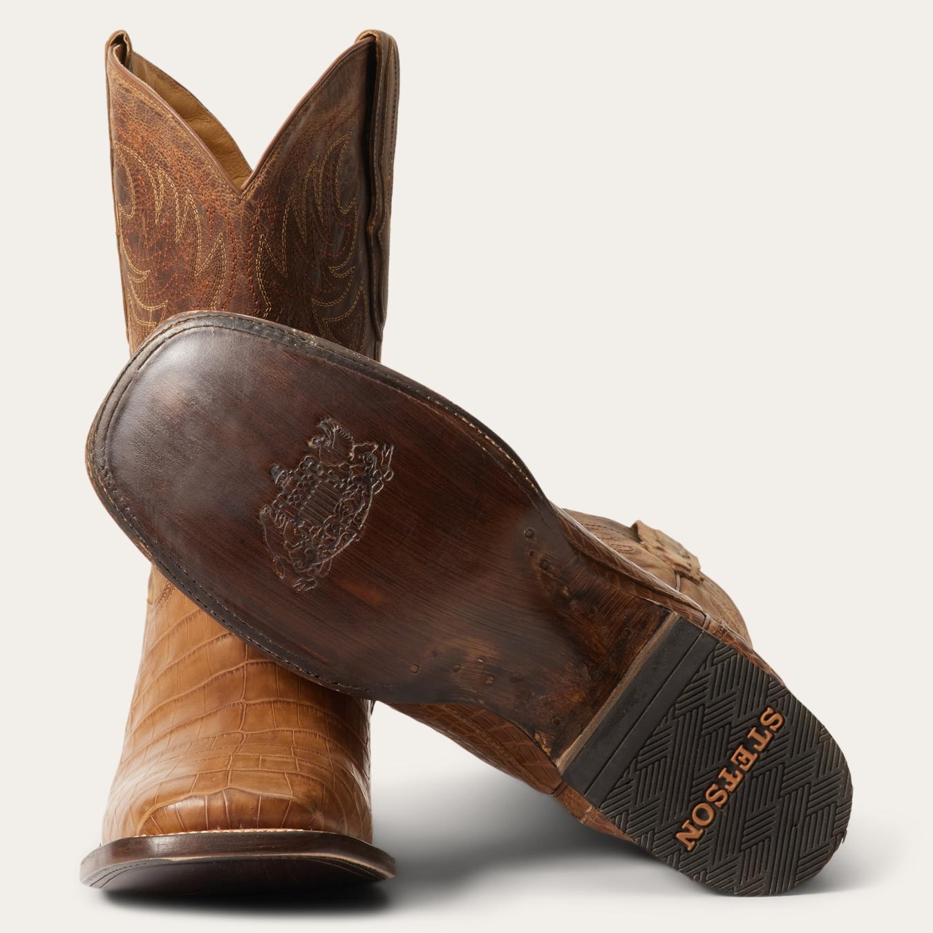 Men Exotics | Stetson Aces Alligator Boots Brown