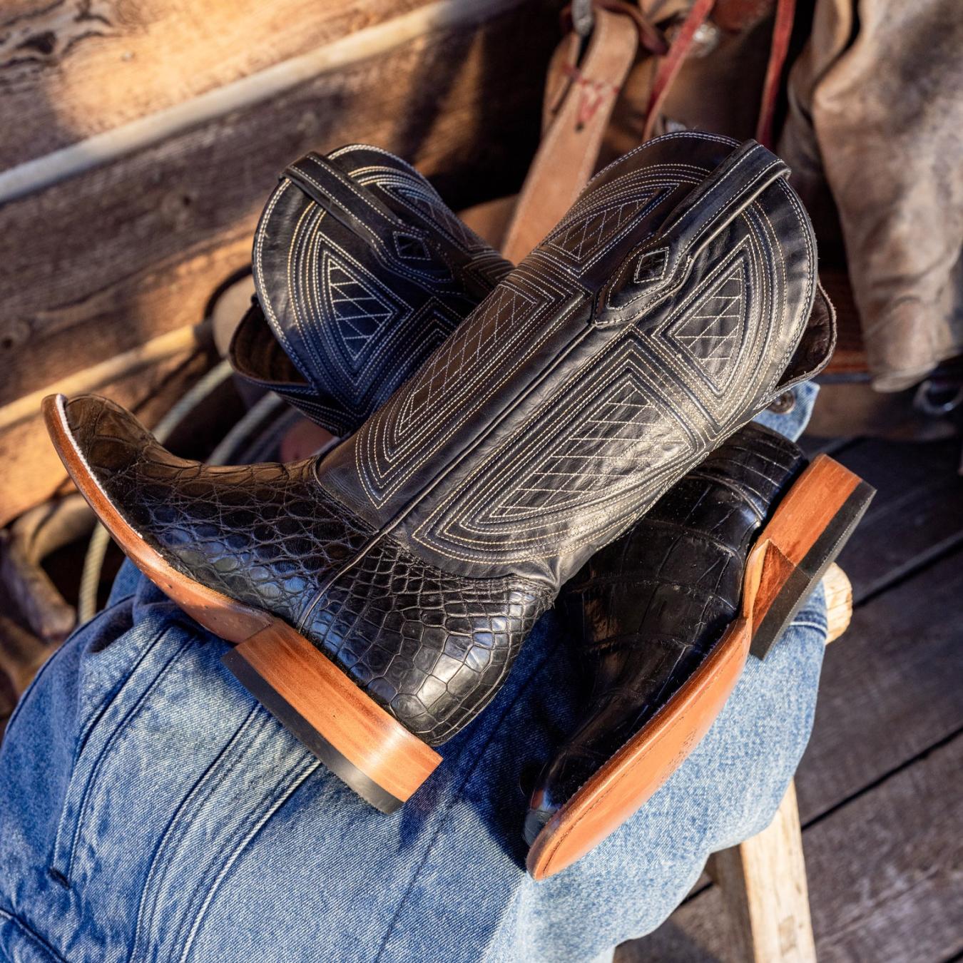 Men Exotics | Stetson Black Falls Alligator Cowboy Boot Black