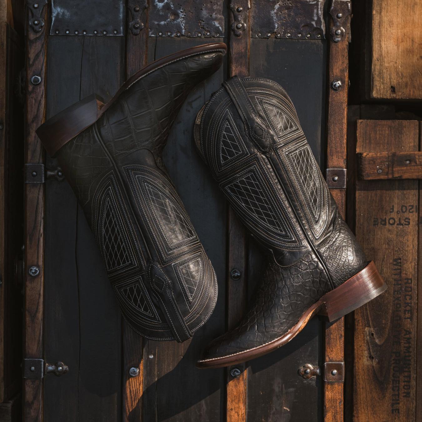 Men Exotics | Stetson Black Falls Alligator Cowboy Boot Black