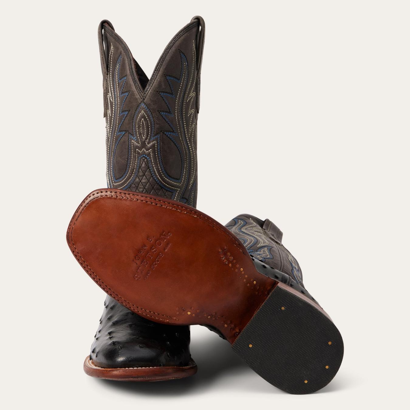 Men Exotics | Stetson Ozzy Ostrich Boot Black