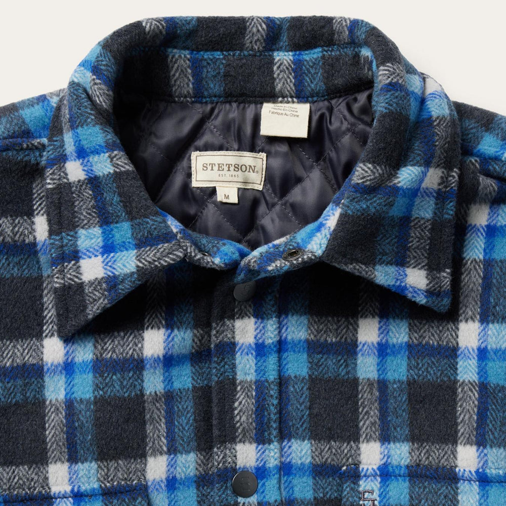 Men Flannel Shirts | Stetson Blue Plaid Quilted Shirt Jacket Blue