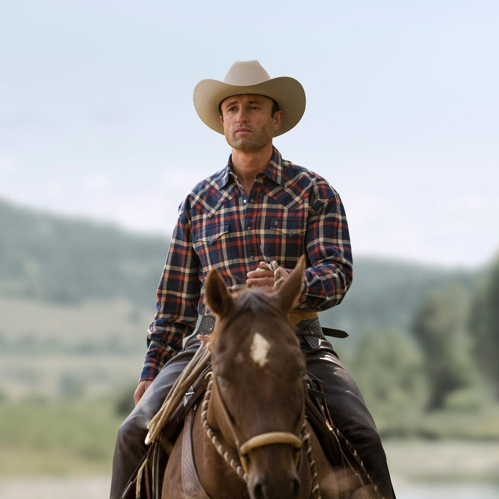 Men Flannel Shirts | Stetson Brushed Twill Plaid Shirt Blue