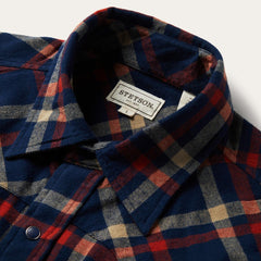Men Flannel Shirts | Stetson Brushed Twill Plaid Shirt Blue